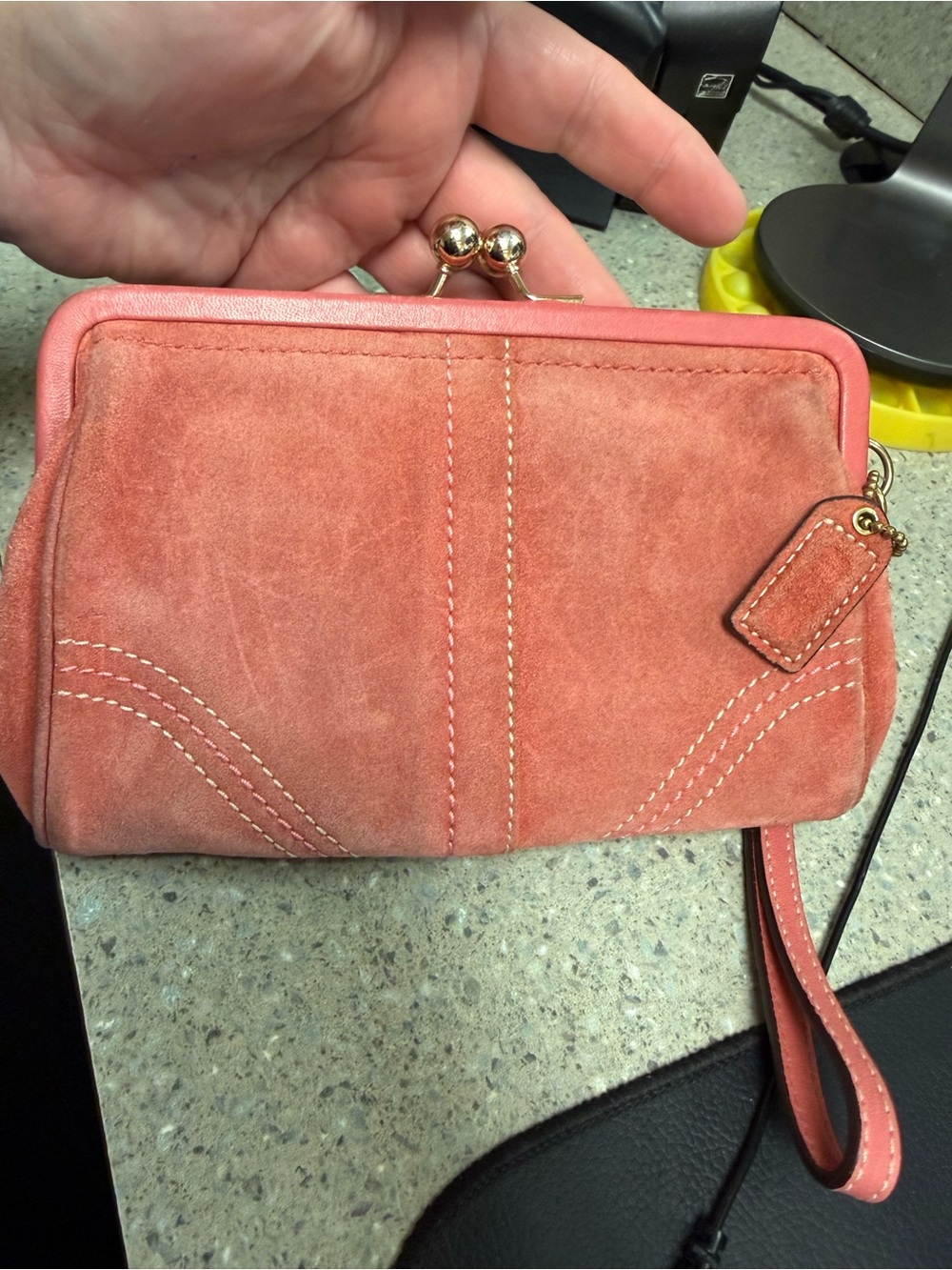 Vintage Coach Y2K Coral Suede Wristlet Clutch From The Early 2000’s